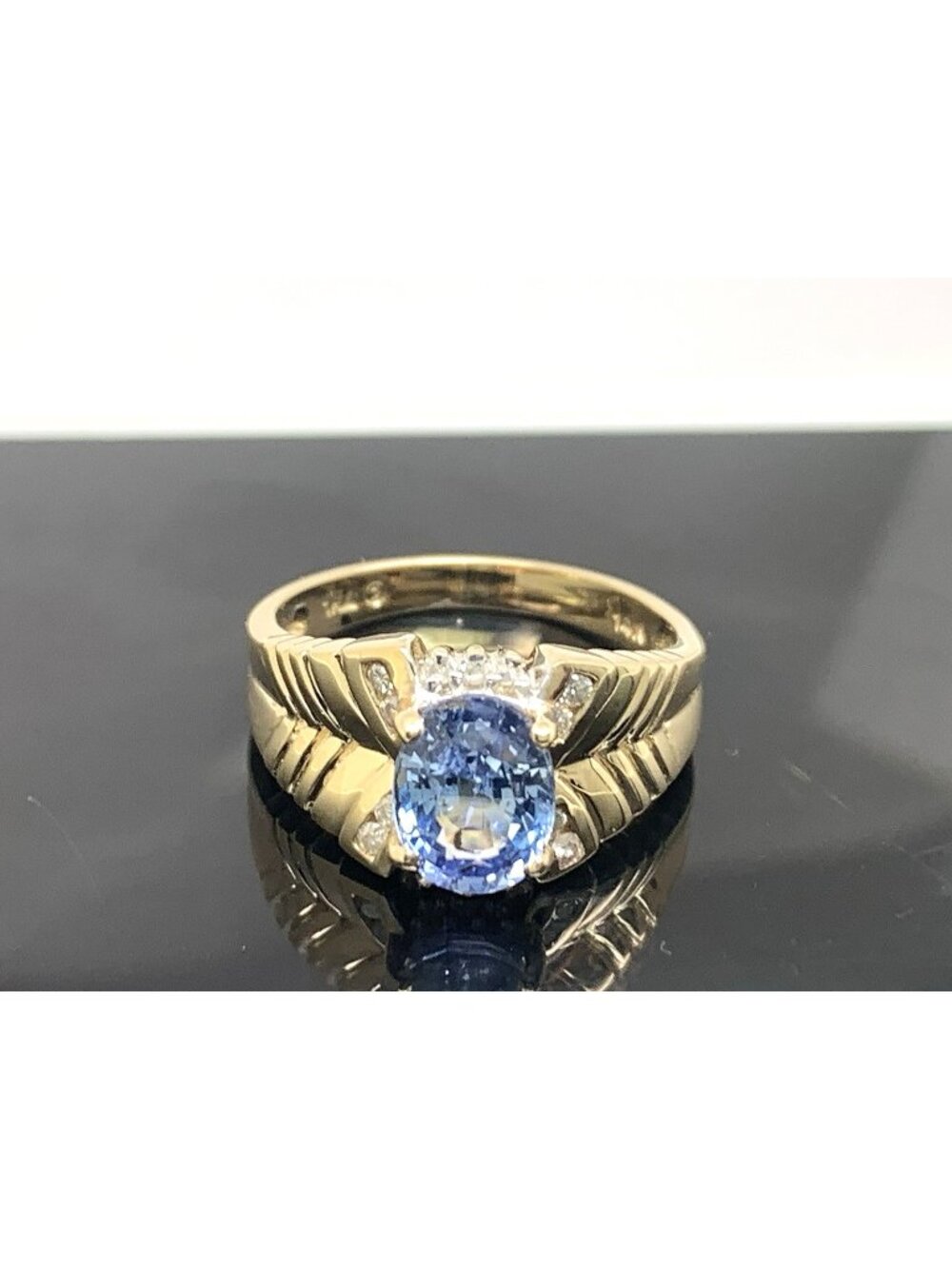 Blue Sapphire & Diamond Cocktail Ring 14k Yellow Gold Women's Size 6.25 GIA CERT